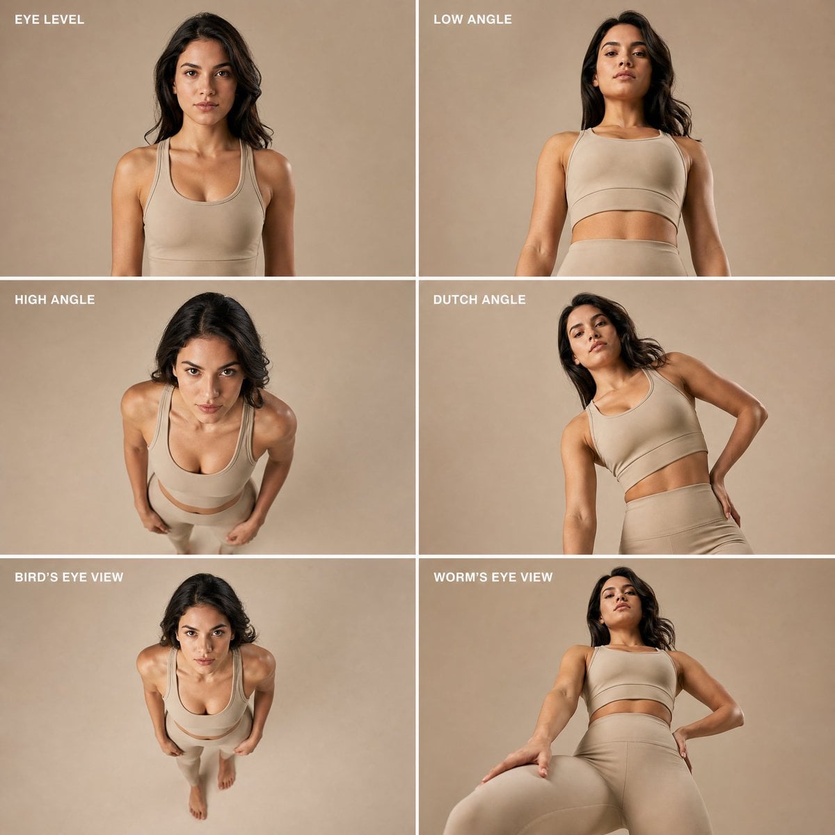 Ultra-realistic fashion editorial composite image, 6-panel grid layou…