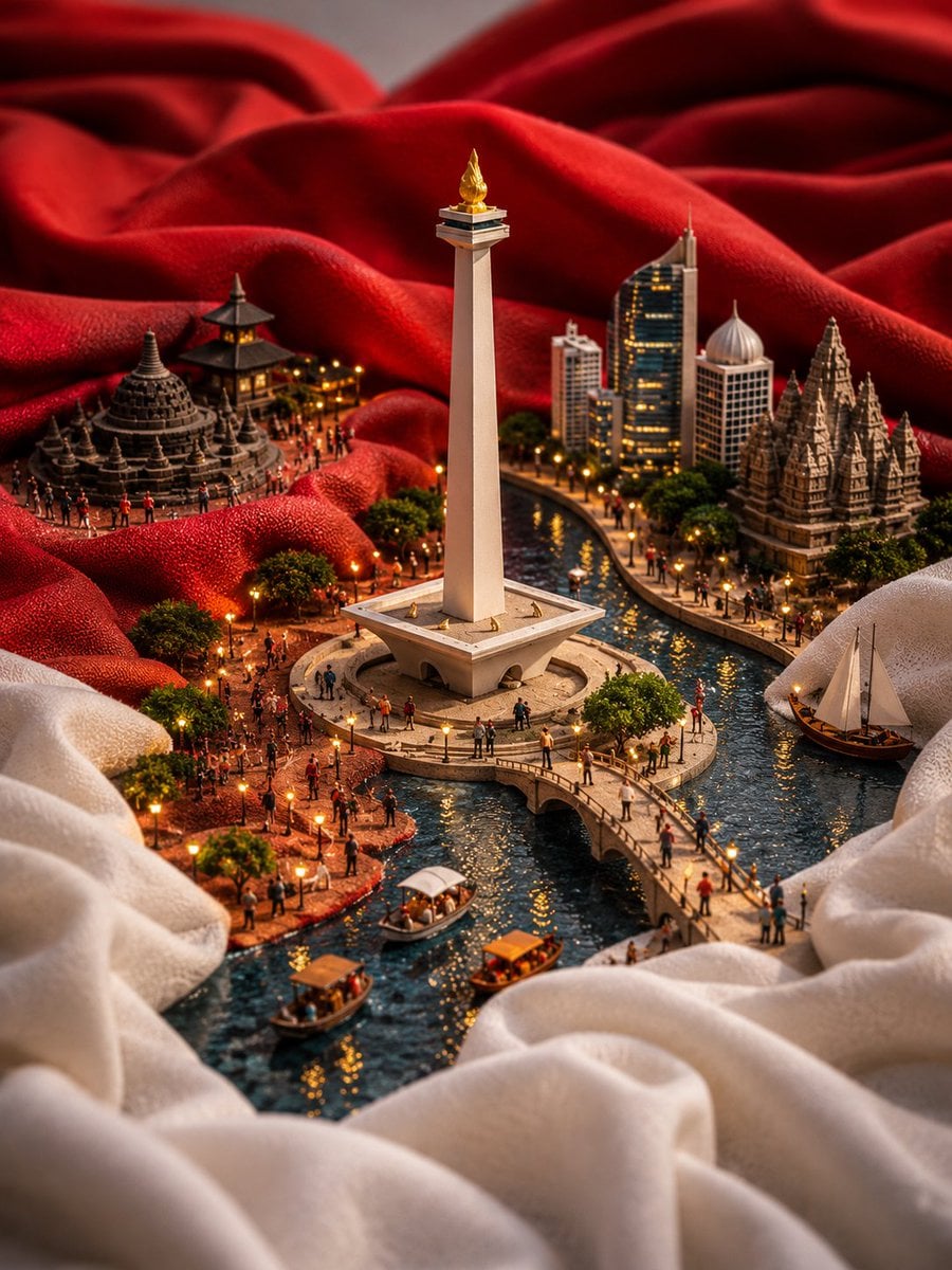 Ultra-detailed miniature diorama of China built into the folds of a g…