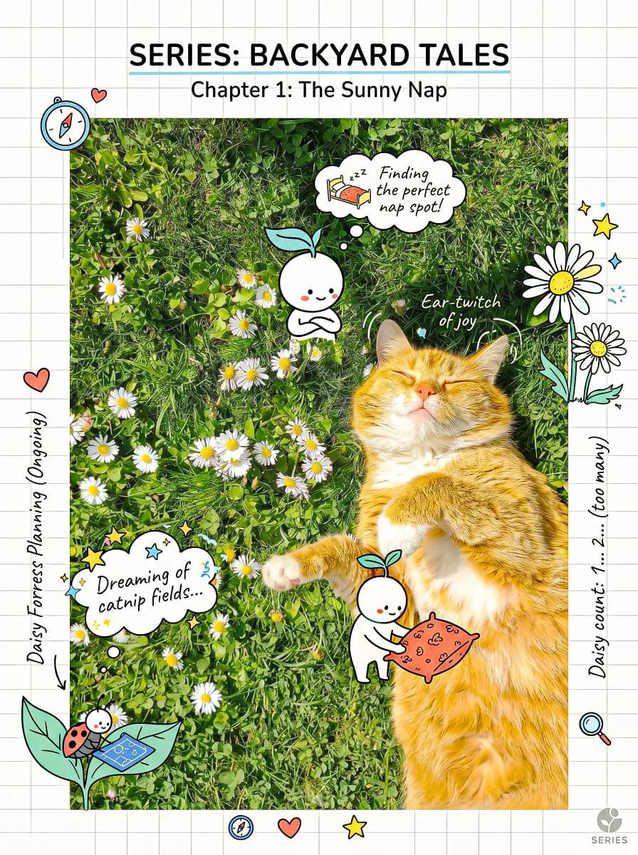 Create a cheerful, creative composition that blends a realistic subje…