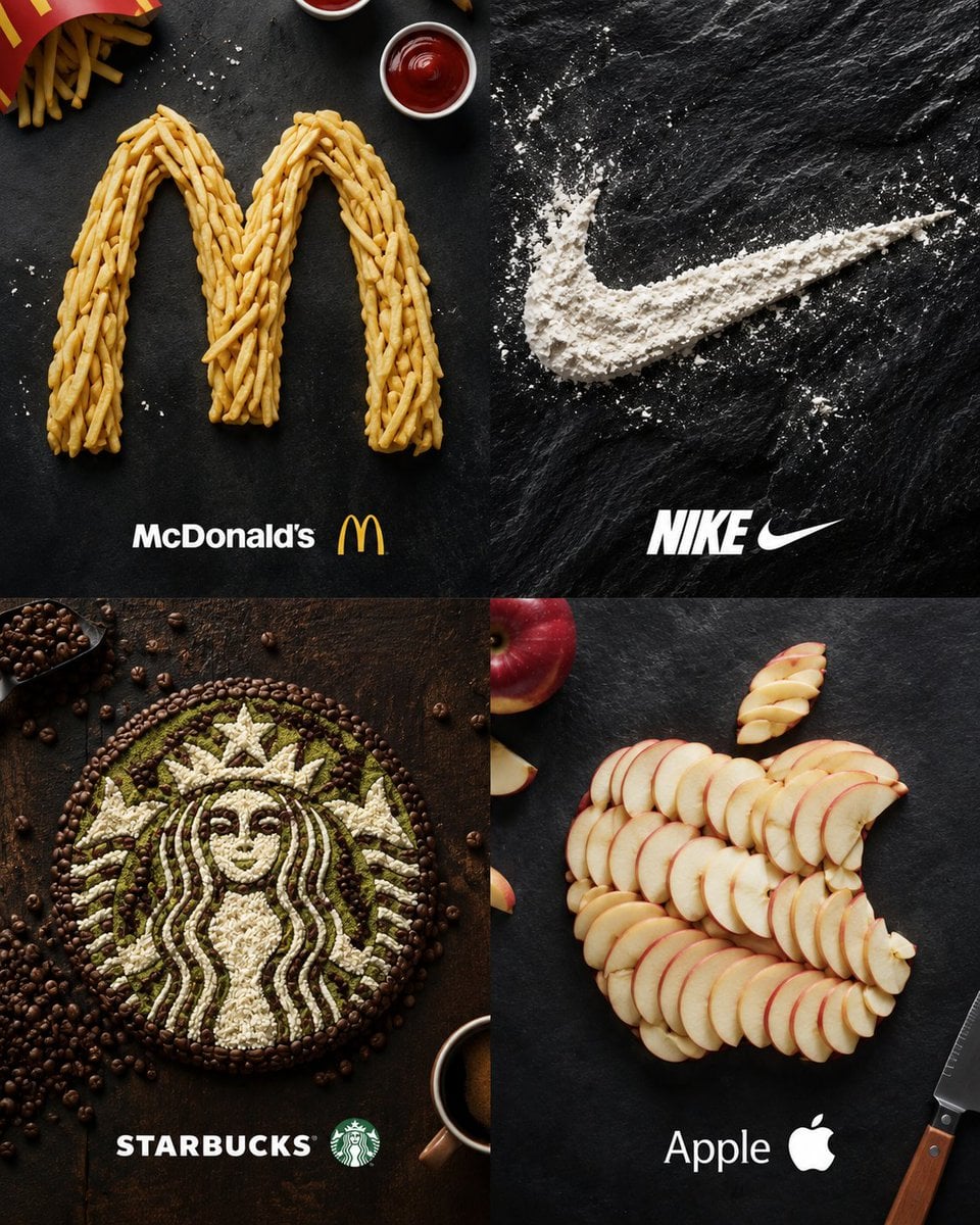 Transform the uploaded brand logo image into a premium food-art adver…