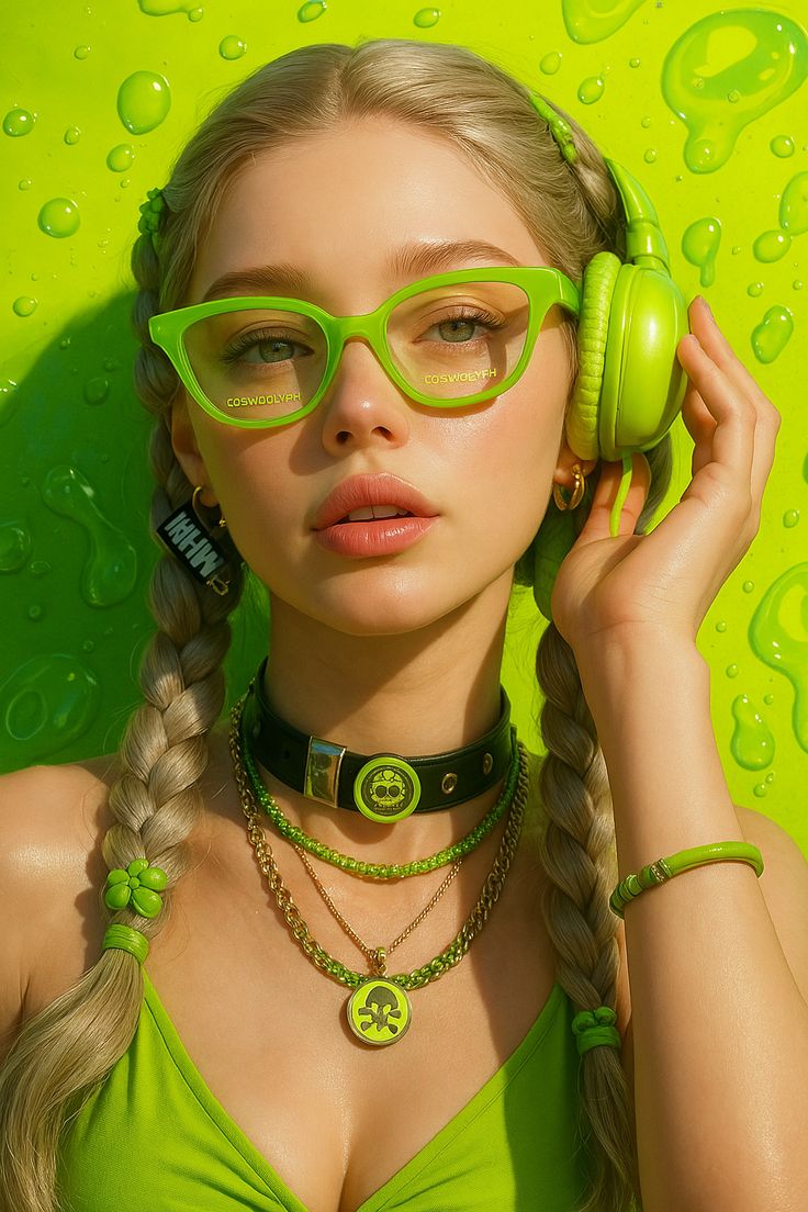Ultra-realistic close-up fashion portrait of a young woman, centered…