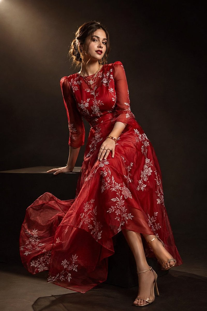 Ultra-realistic high-fashion Vogue magazine editorial portrait of a beautiful young woman wearing an elegant…