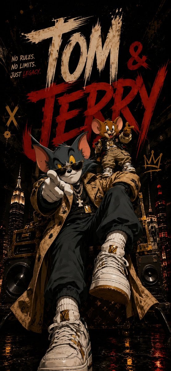 Tom and Jerry, luxury editorial magazine cover, streetwear fashion ic…