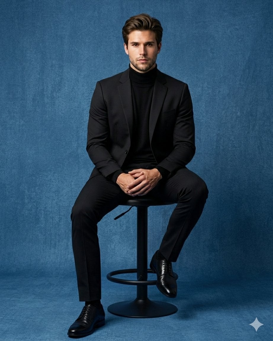 Hyper-realistic luxury studio full-body portrait of a confident young…