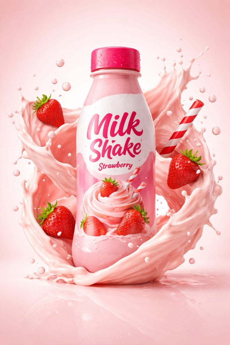 Professional studio product photography of a [Milk Shake Bottle], per…