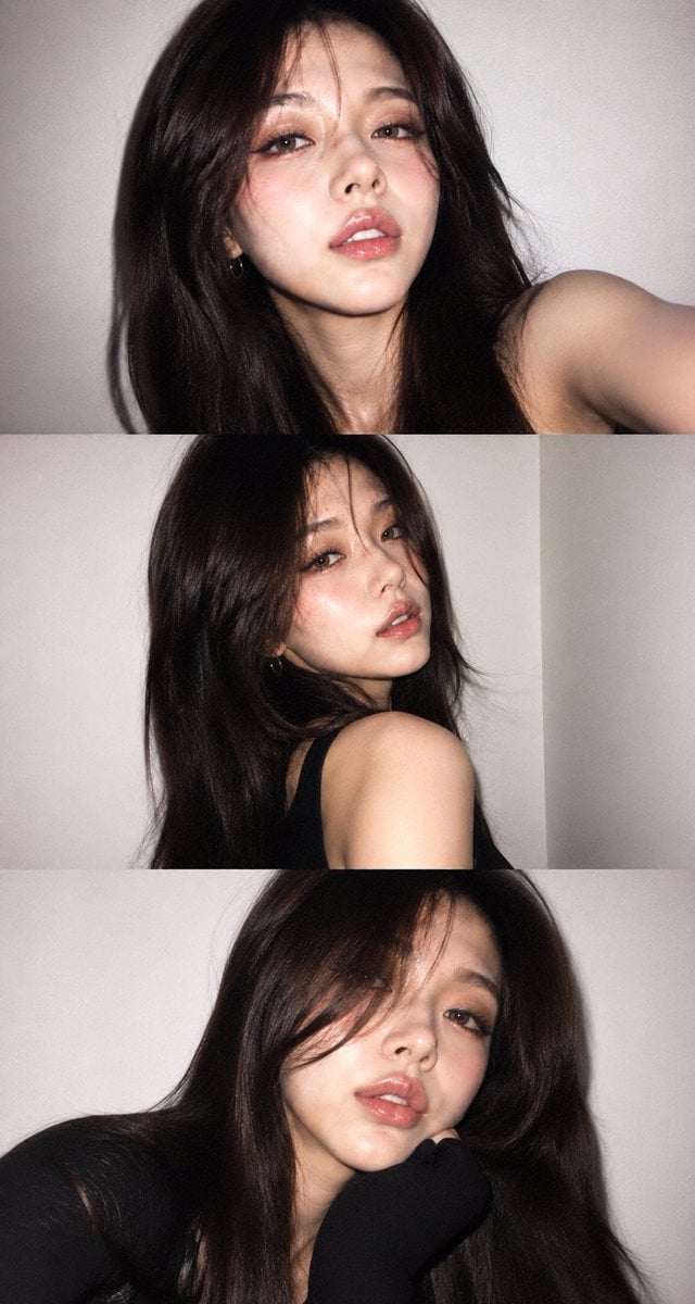 A vertical collage of three YZK photos. Using the uploaded selfie as the ONLY and exclusive face reference, k…