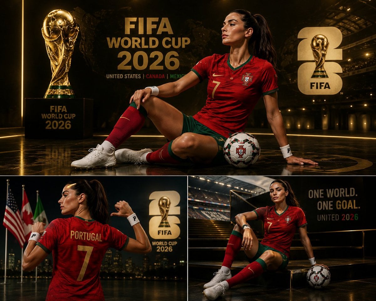 Create a premium 3-panel FIFA World Cup 2026 inspired sports poster c…