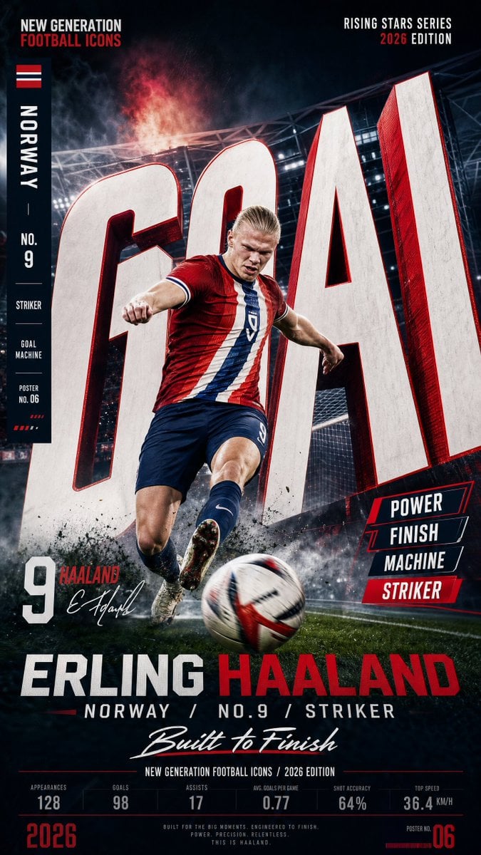 Create a vertical 9:16 high-resolution football star campaign poster.…