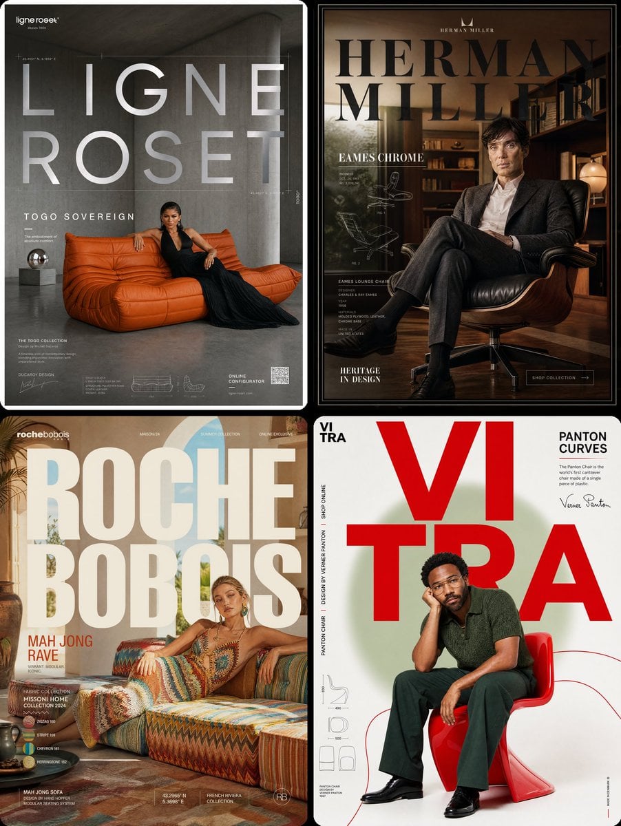 Ligne Roset × Zendaya — "TOGO SOVEREIGN" FORMAT: Ultra-Premium Furniture SMM Poster | 4:5 | Instagram Hero |…