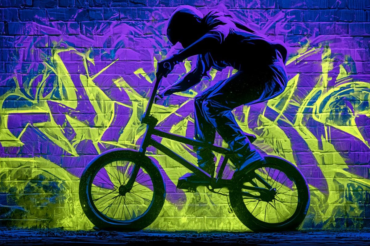 An urban graffiti glow silhouette of [Subject], with a bold outline a…