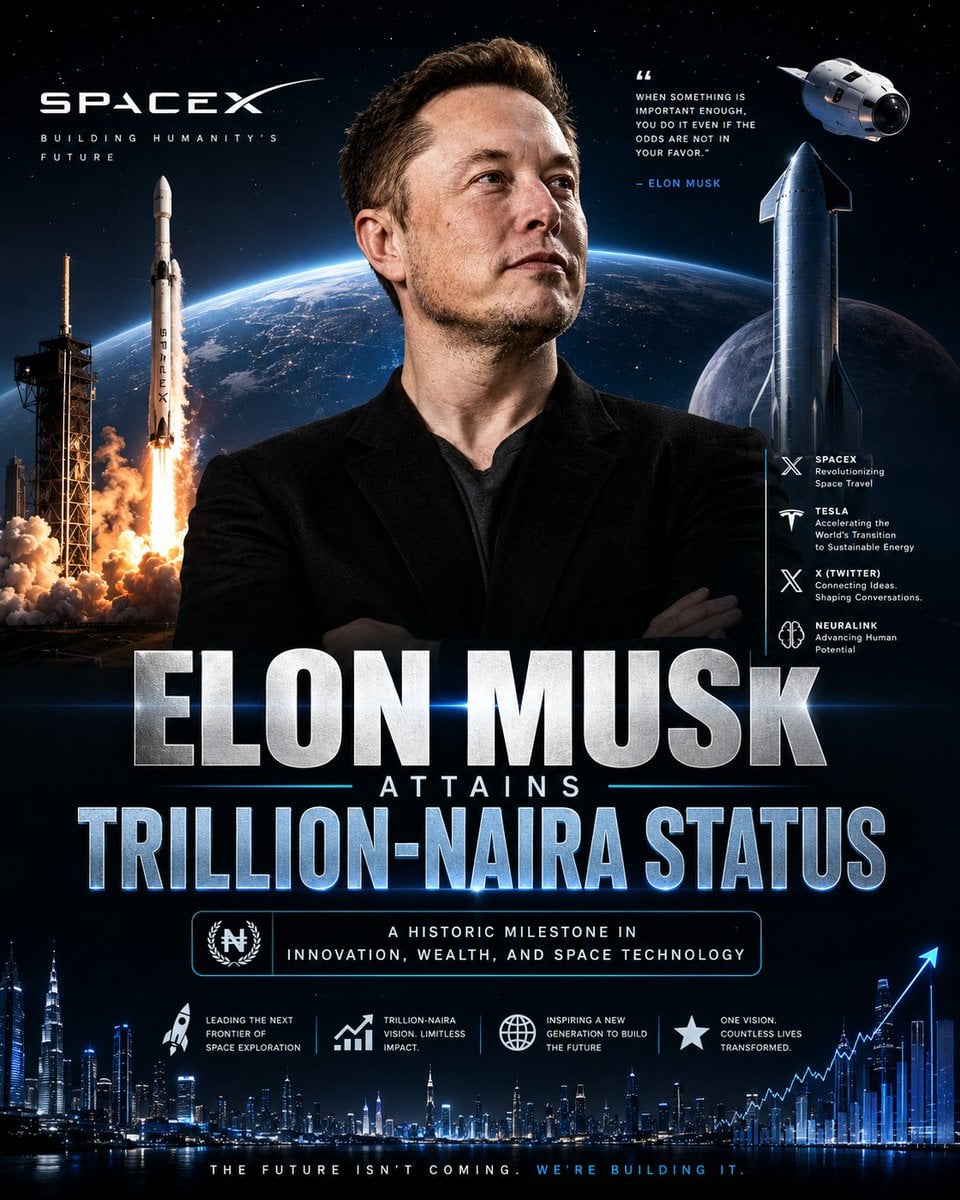 Create a bold, cinematic SpaceX achievement poster featuring Elon Mus…