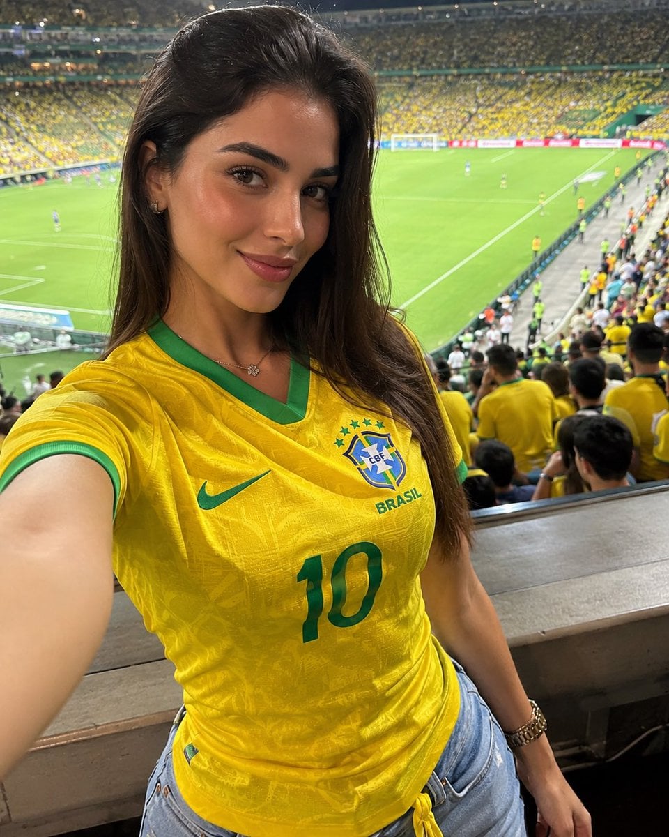 Brazil Fan Girl Stadium Selfie (Match Day) Ultra-realistic smartphone…