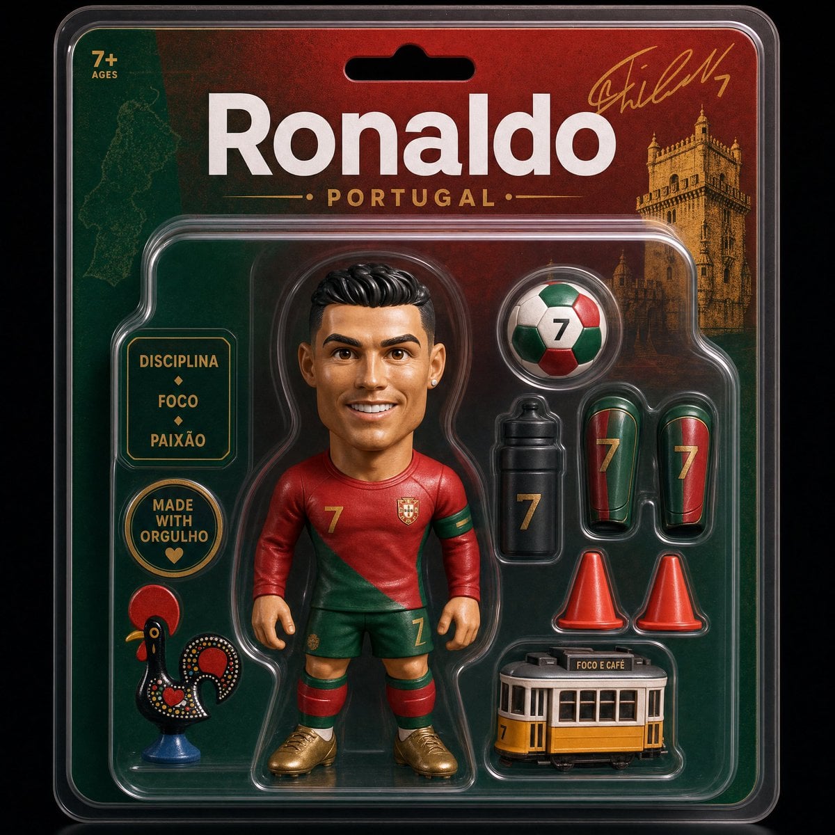 Using the uploaded image as reference, transform the subject into an original premium collectible toy in seal…