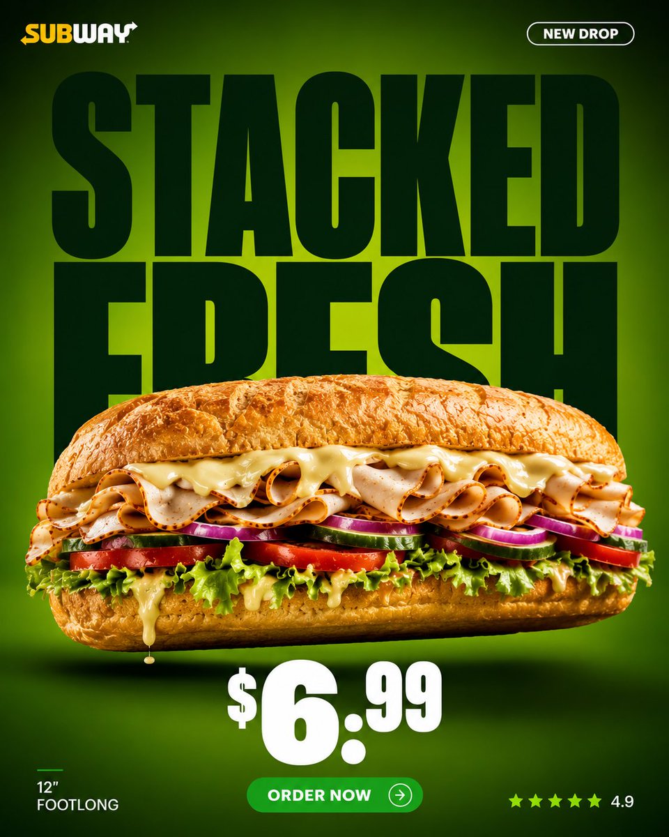 FORMAT 4:5 VERTICAL PREMIUM SOCIAL MEDIA MARKETING POSTER CLIENT SUBWAY CAMPAIGN TITLE STACKED FRESH CREATIVE…