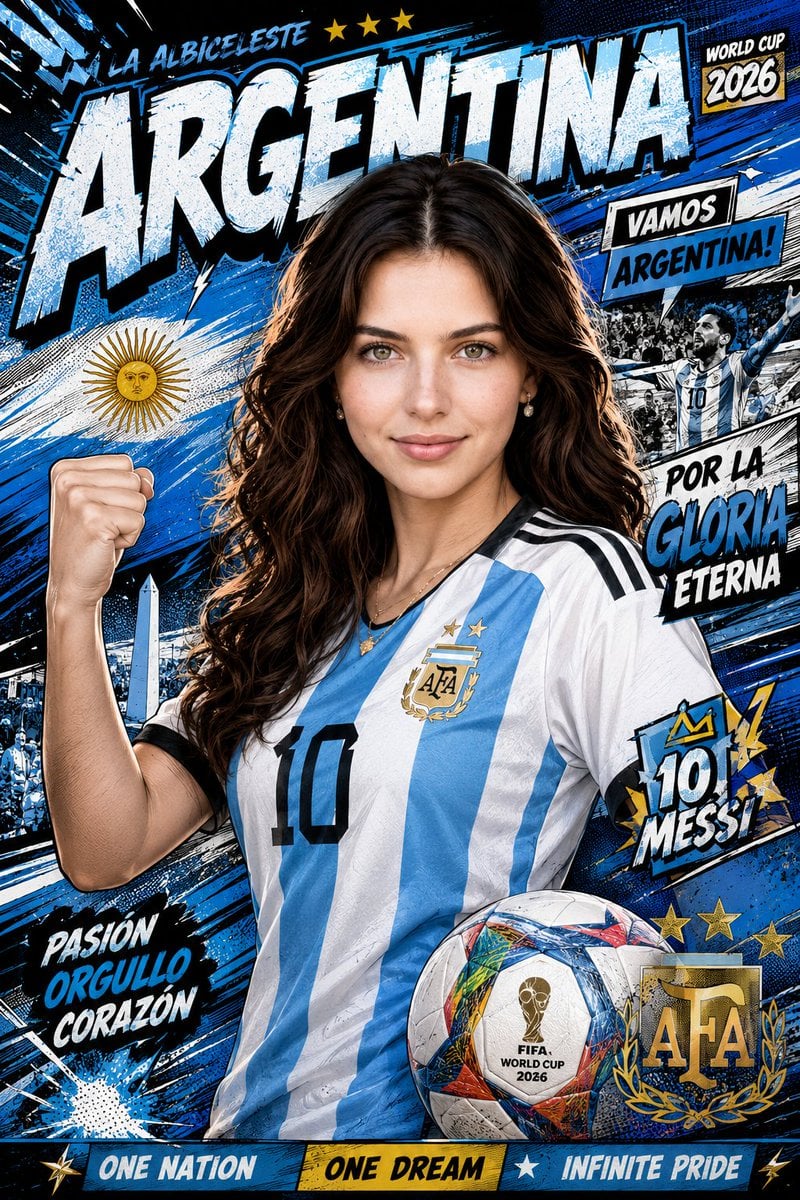 Create a high-impact portrait poster in a modern Comic Book World Cup…