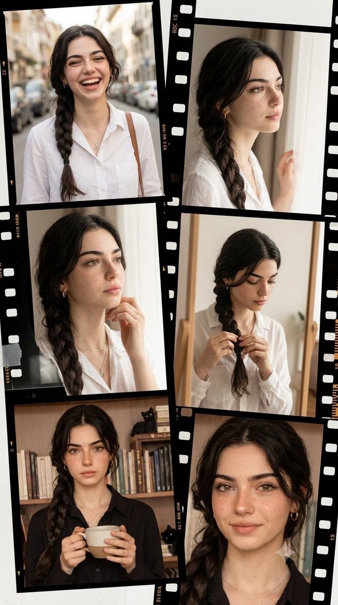 Vintage filmstrip collage of a woman Ultra-realistic IMAX-level Netfl…