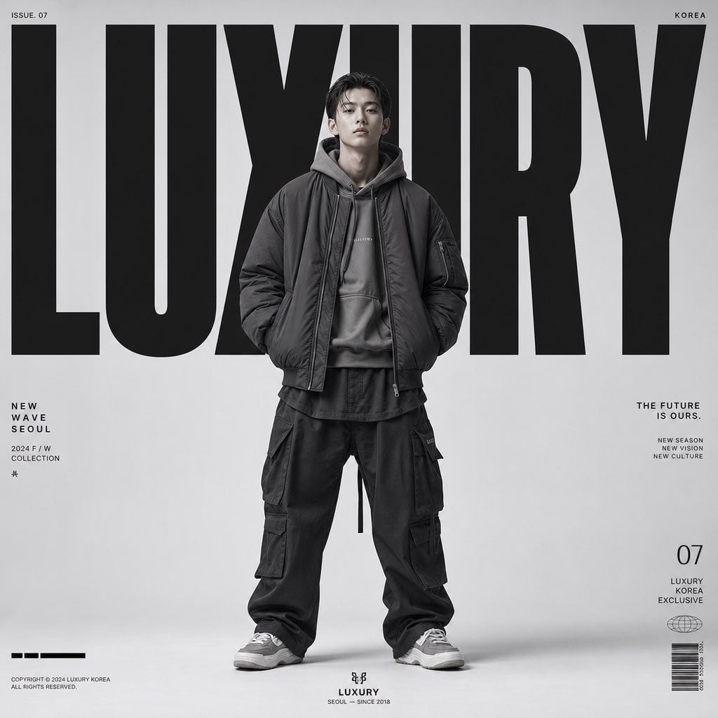 Create a premium high-fashion editorial poster for "LUXURY " in a lux…