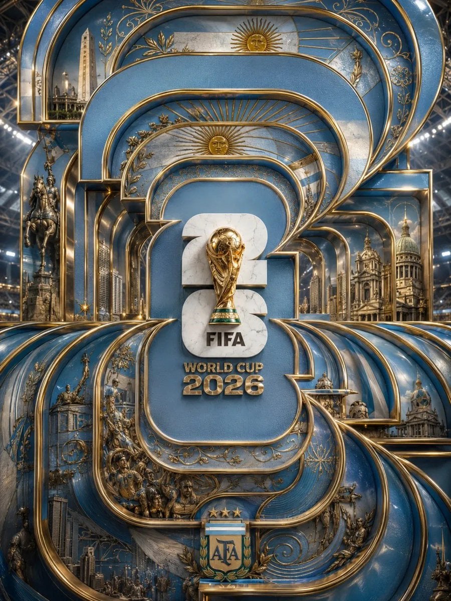 Ultra-luxury FIFA World Cup 2026 poster, monumental layered Art Deco…