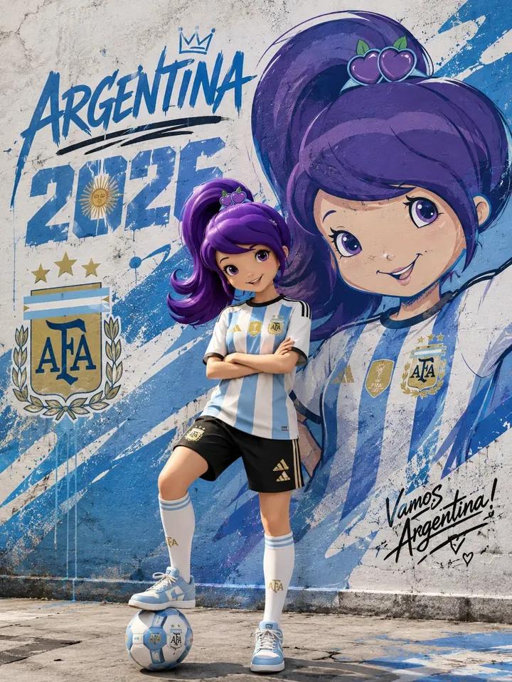 Ultra-detailed street-art football poster featuring a cute stylized c…