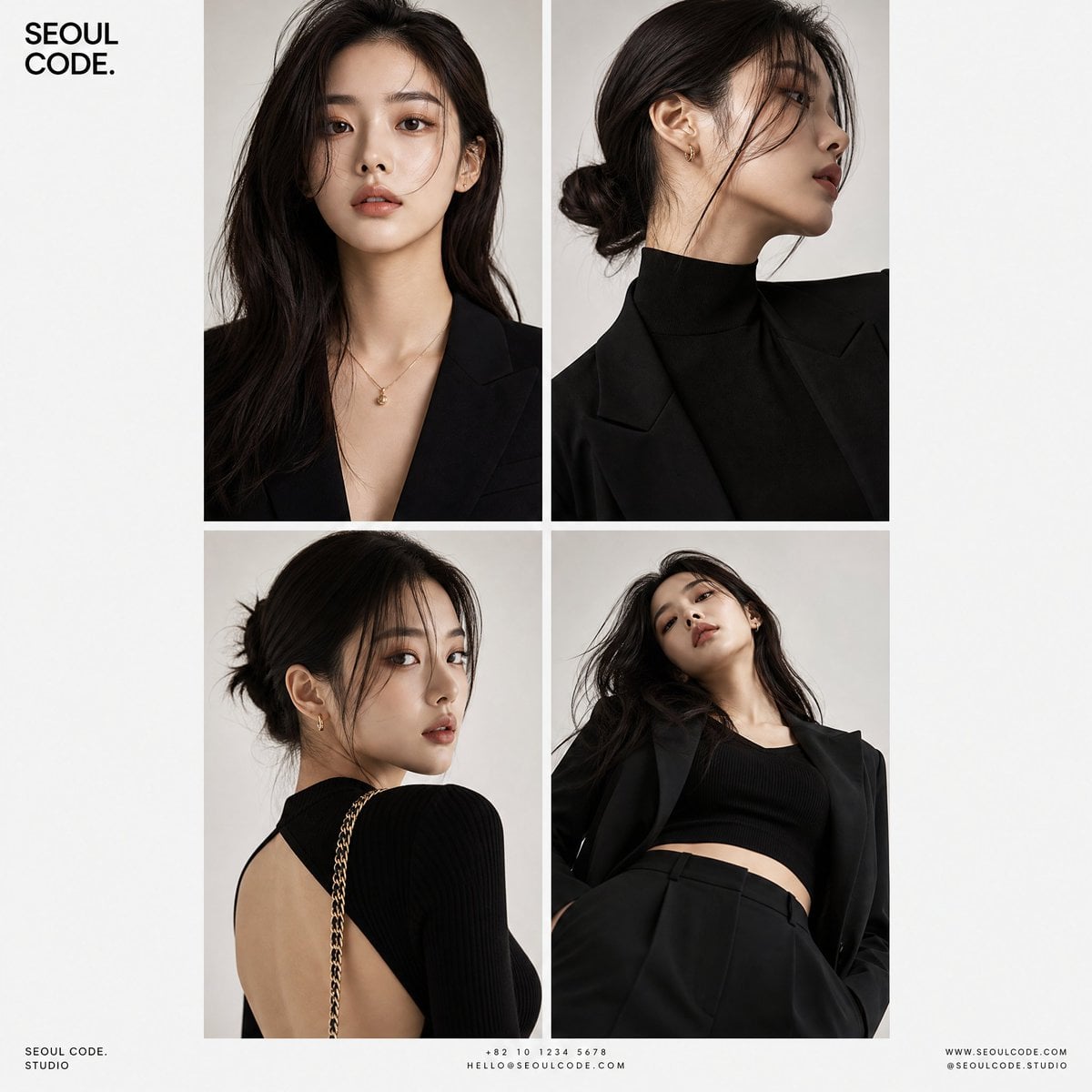 Create a premium high-fashion editorial series featuring a stylish Ko…