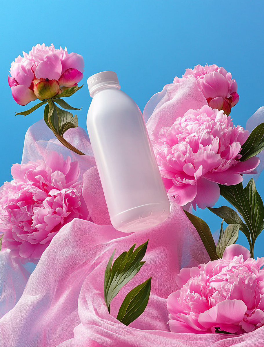 Product photography, "". photograph of a white plastic matte bottle-j…