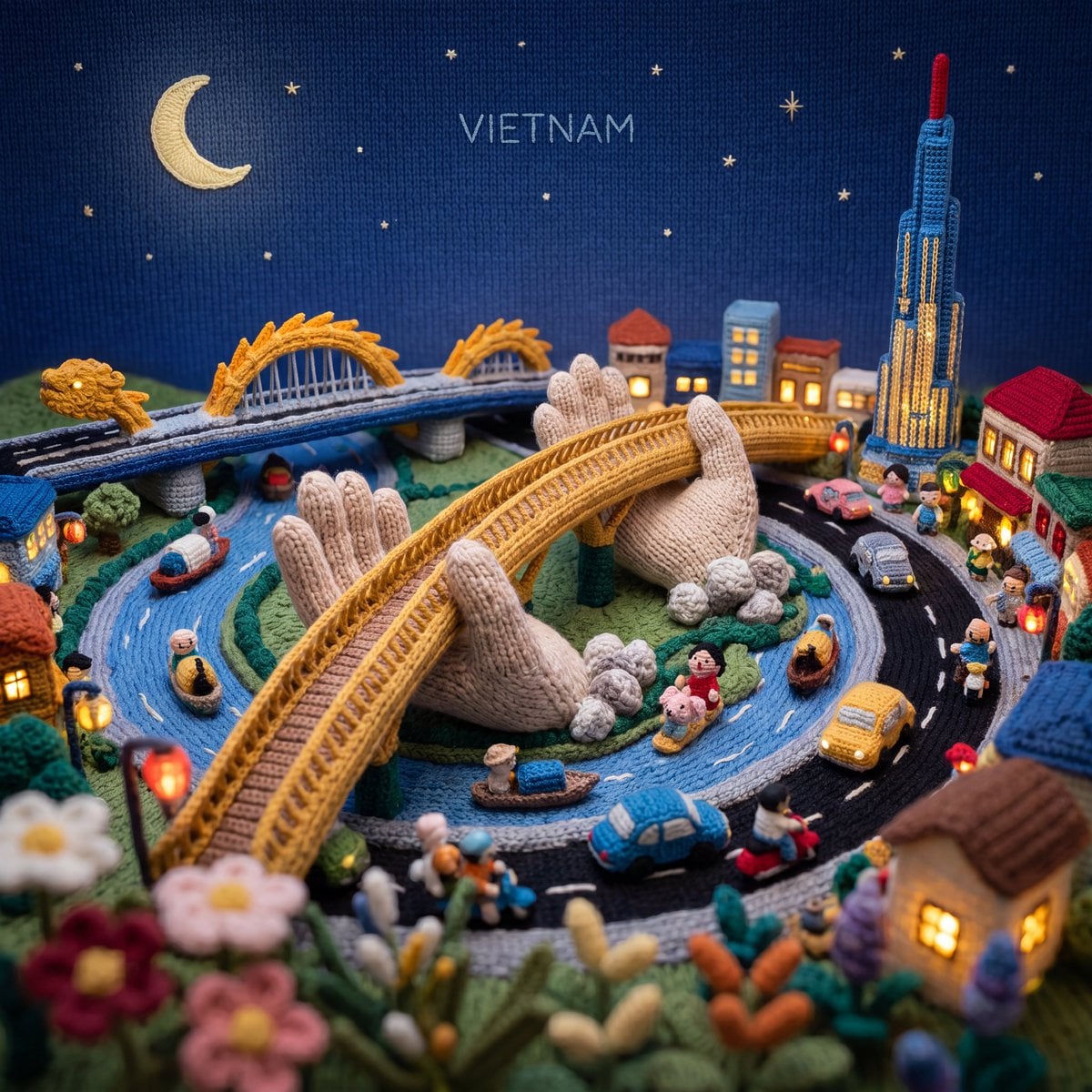 “Vertical composition, 1080x1080. A miniature [City] made entirely in…