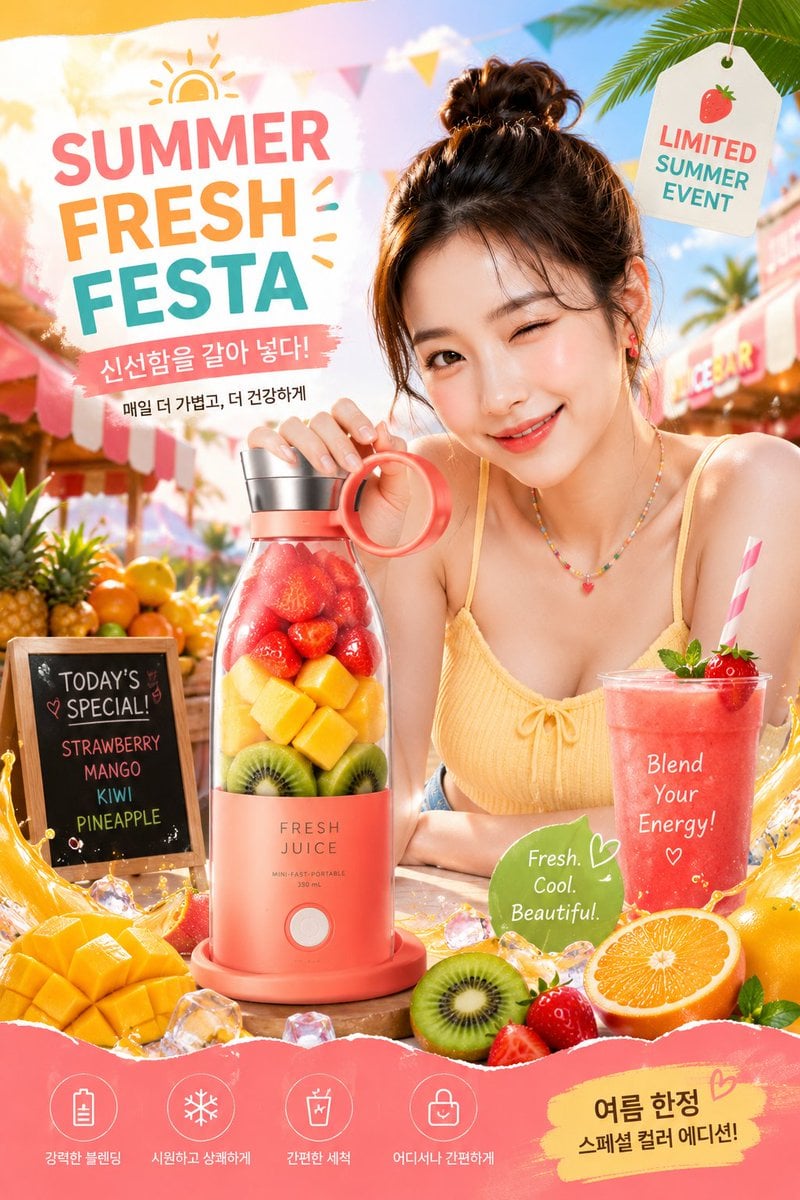 (ULTRA-PREMIUM KOREAN SUMMER PRODUCT ADVERTISEMENT), (high-energy summer lifestyle commercial), a (beautiful…