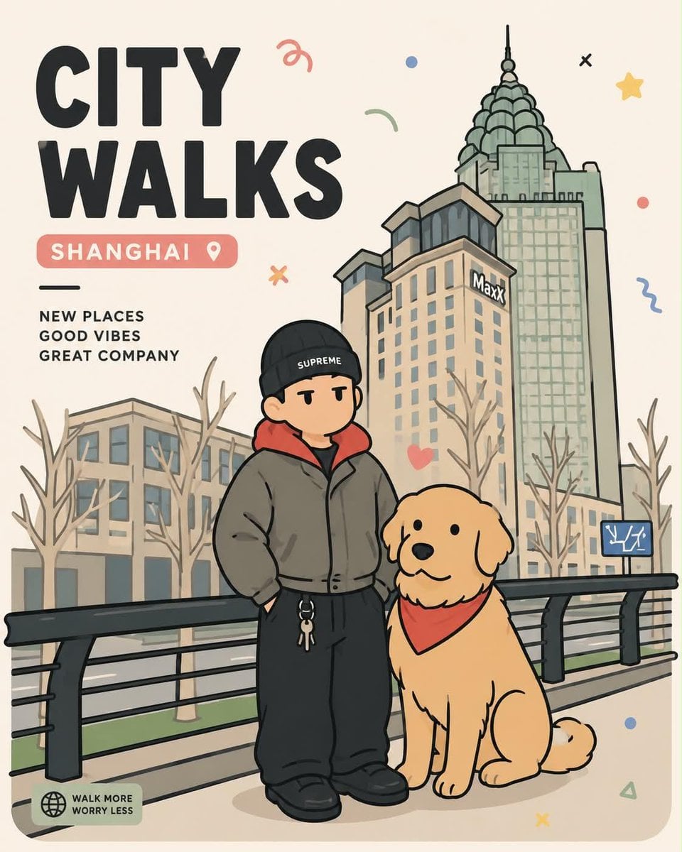 Playful flat-vector poster illustration of [Human] posing with [Animal] in [Pose], wearing [Clothing], set in…