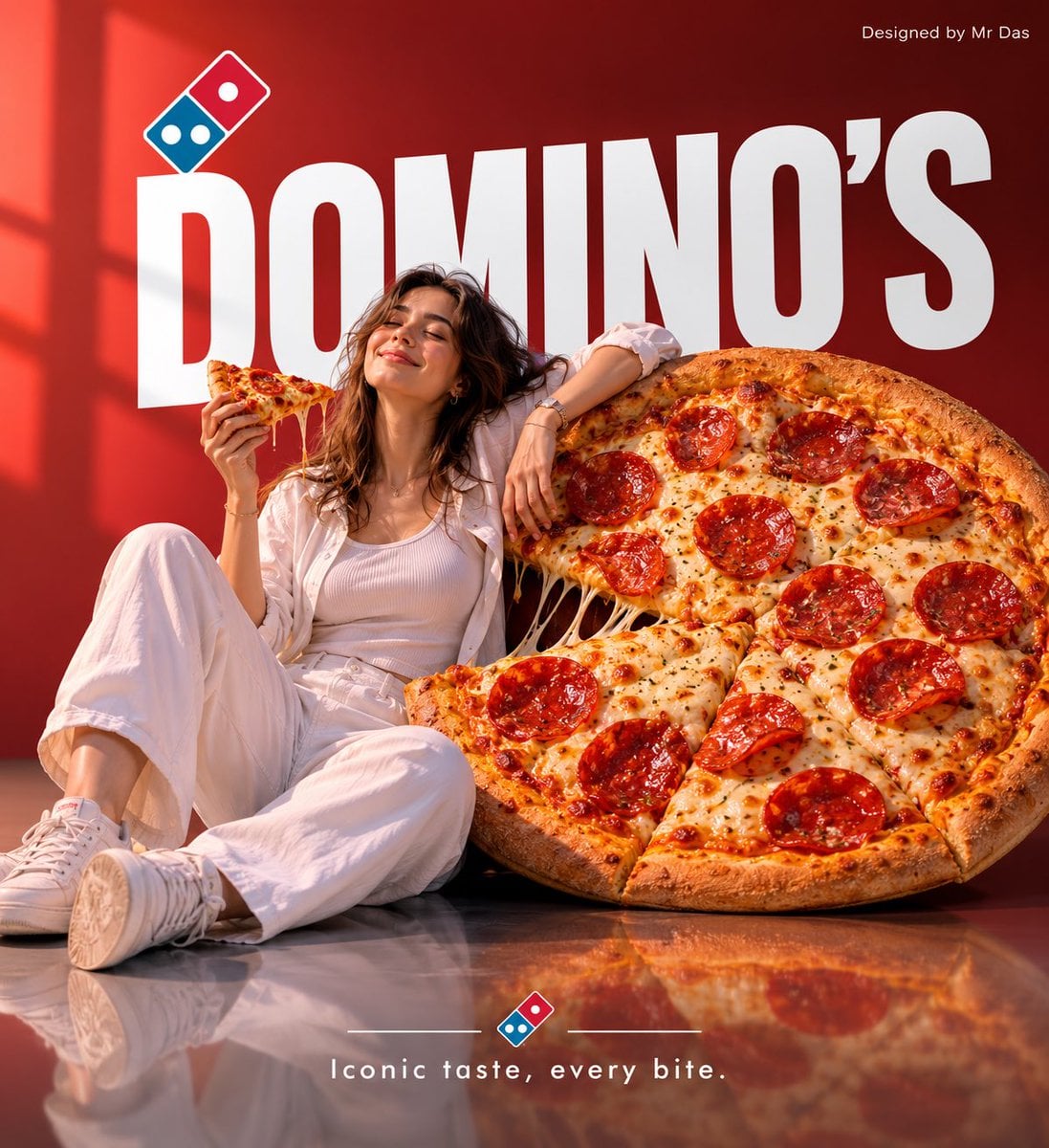 Minimalist commercial ad featuring oversized Domino’s Pepperoni Pizza…