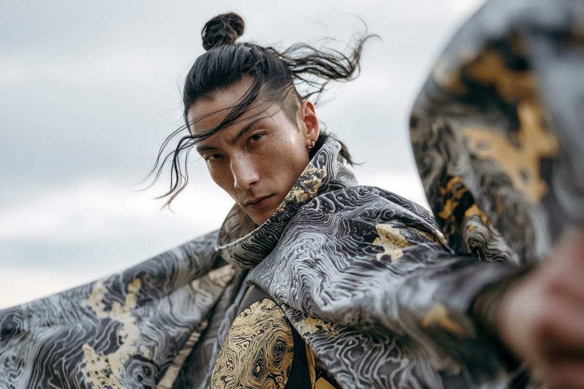 A high-fashion editorial portrait of a [Subject] wearing avant-garde…