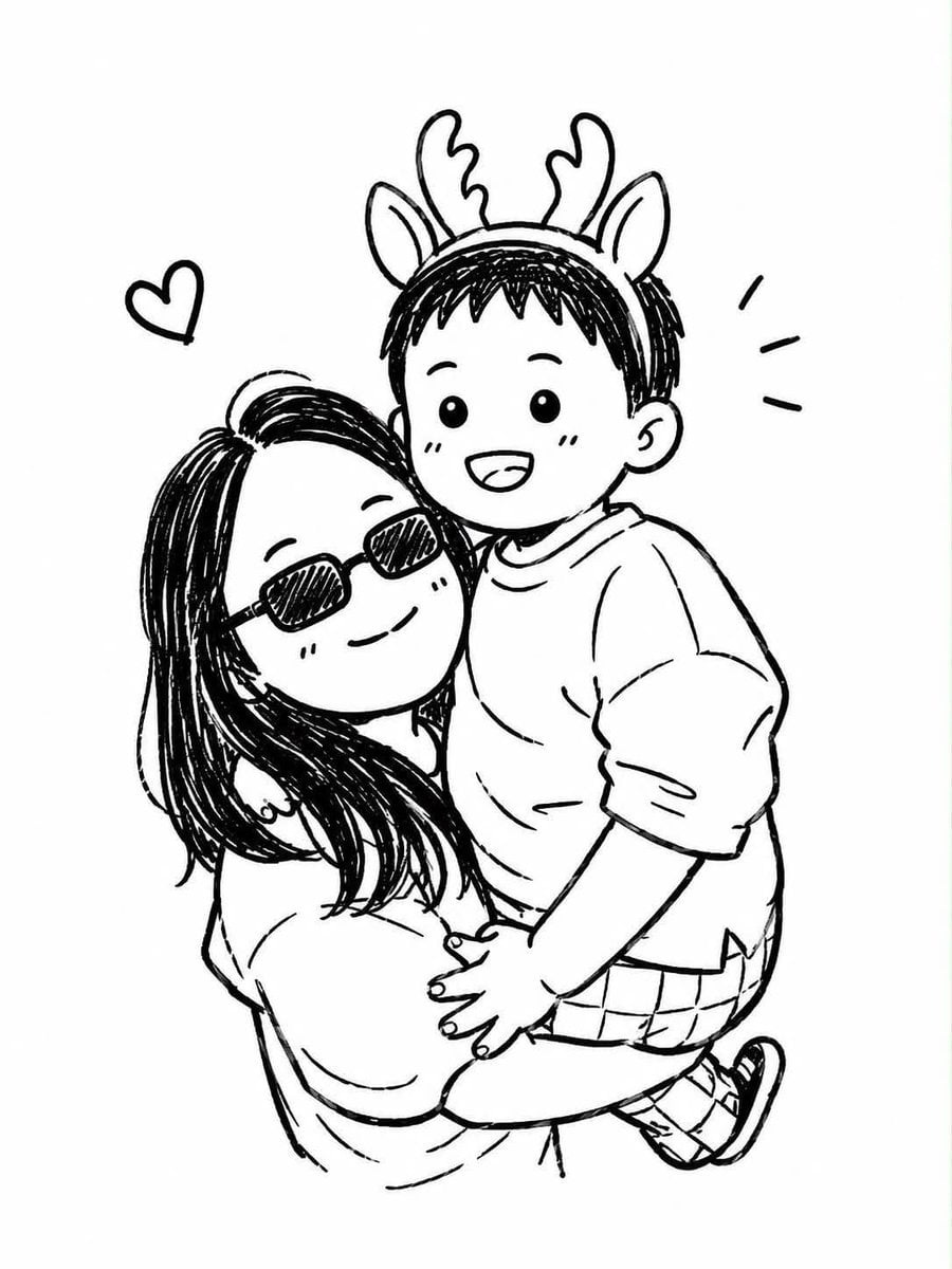 Transform the uploaded photo into a cute black-and-white hand-drawn chibi doodle illustration. Preserve the e…