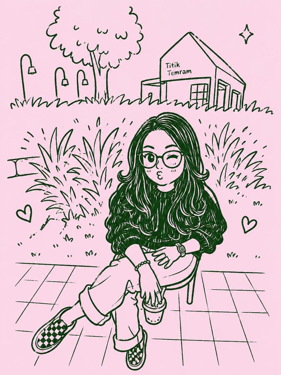 Transform the uploaded selfie into a cute monochrome kawaii doodle il…
