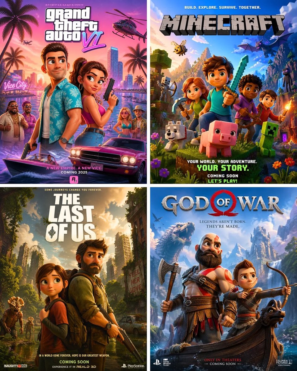 Pixar-style movie poster reimagining of the video game [Video Game].…