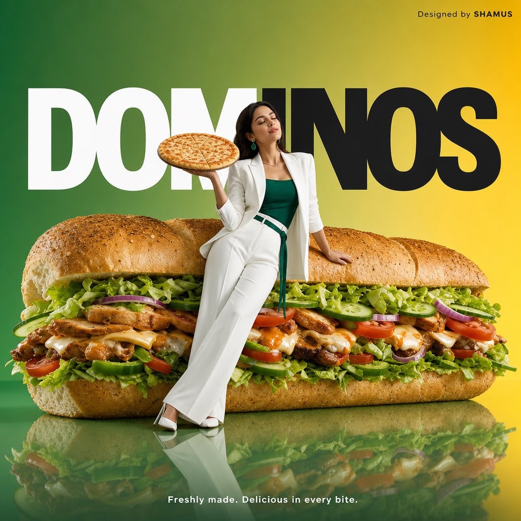 Create a minimalist commercial advertisement featuring an oversized cheese pizza as the hero product in an ul…