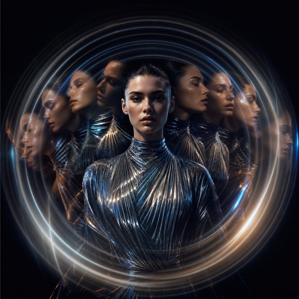 Aspect ratio 1:1. Ultra-realistic fashion editorial cover featuring a…