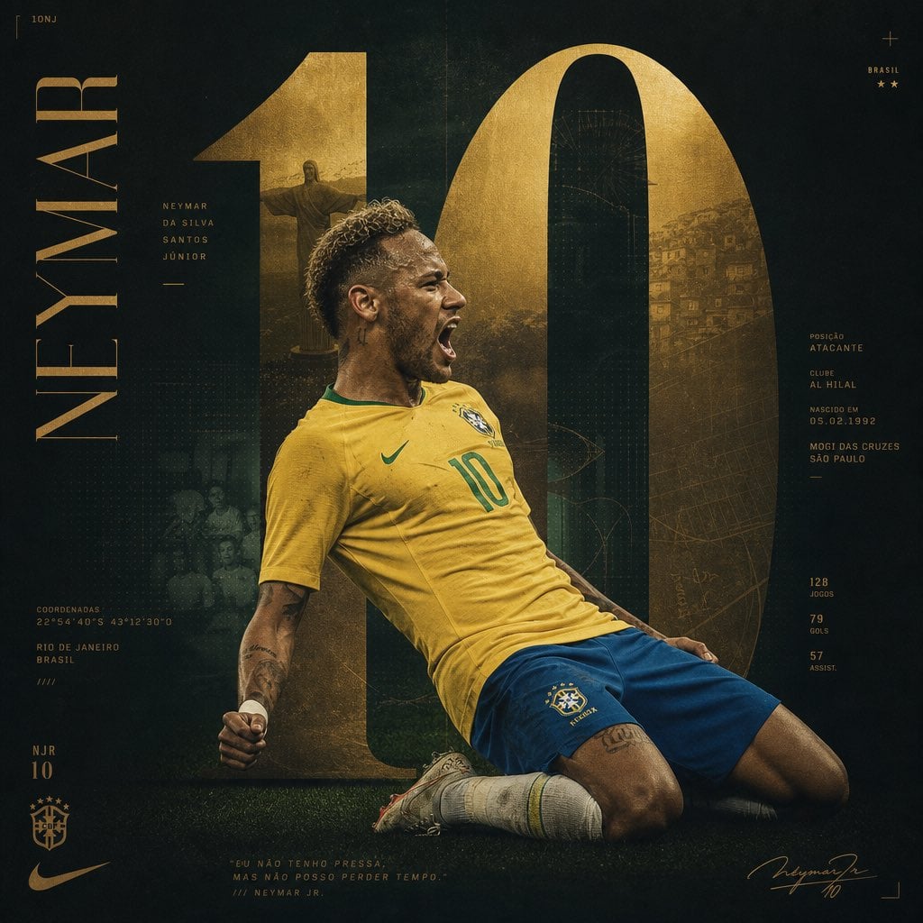 Create an award-winning Behance sports poster featuring Neymar Jr. de…
