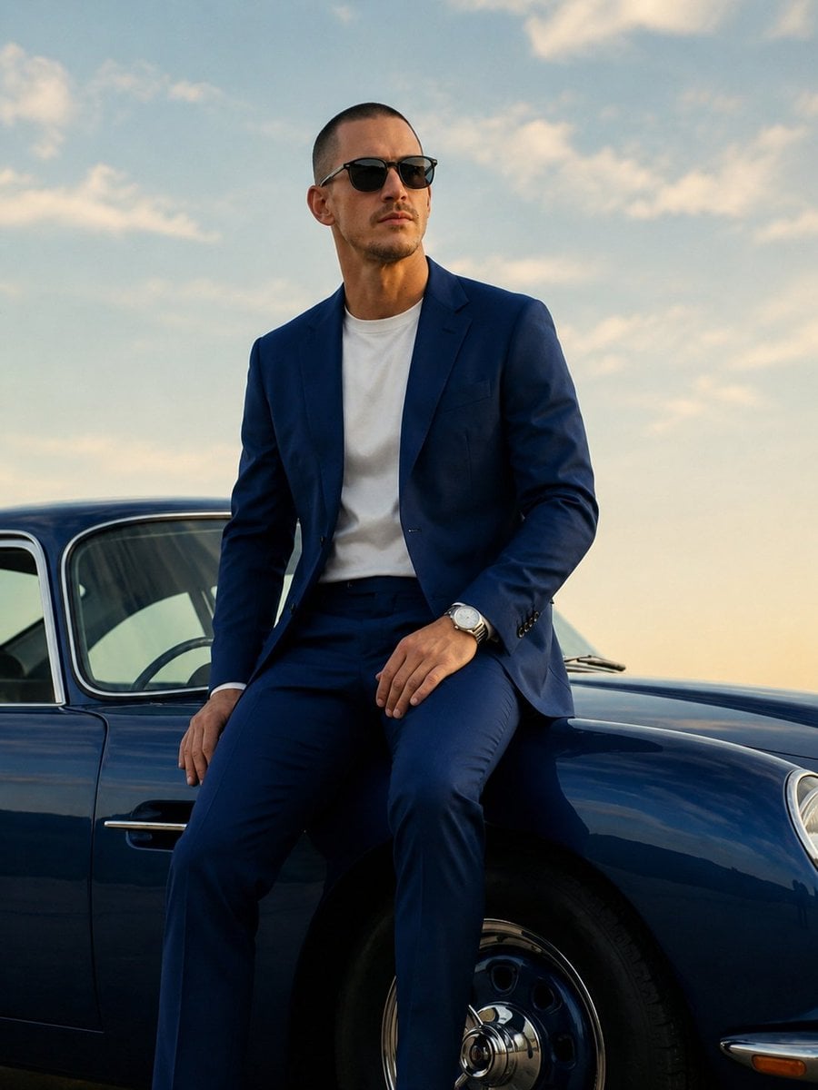 A breathtaking ultra-realistic luxury editorial portrait of an exceptionally handsome, high-status young man…