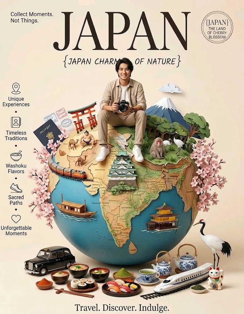 Design a premium vintage-inspired travel poster on a clean cream back…