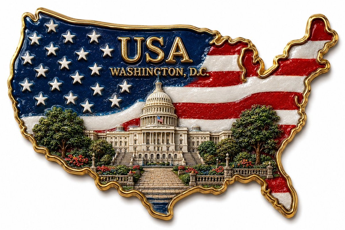 Ultra-detailed 3D souvenir fridge magnet in the exact shape of the ma…