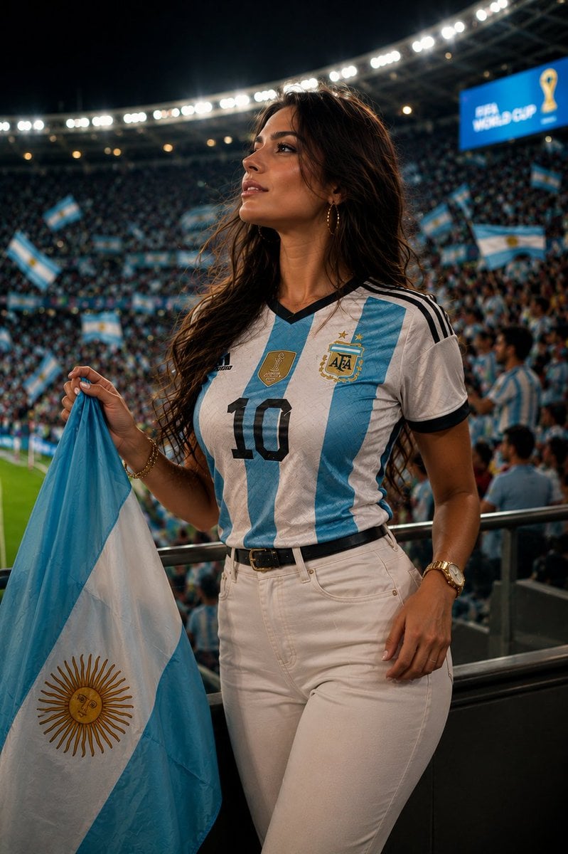 Ultra-realistic sports fashion editorial portrait of a stunning Argen…