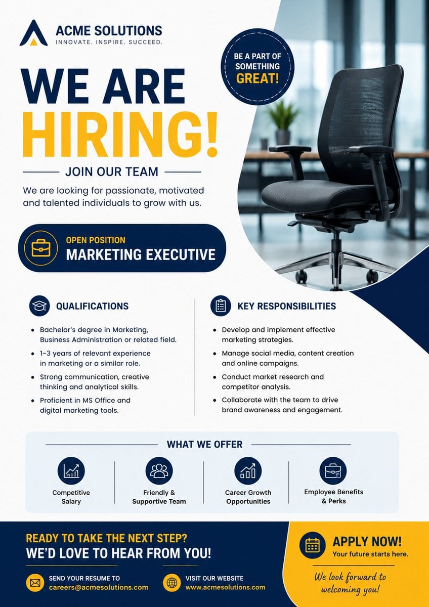Modern Professional Job Advertisement Poster (A4 Portrait) Design a p…