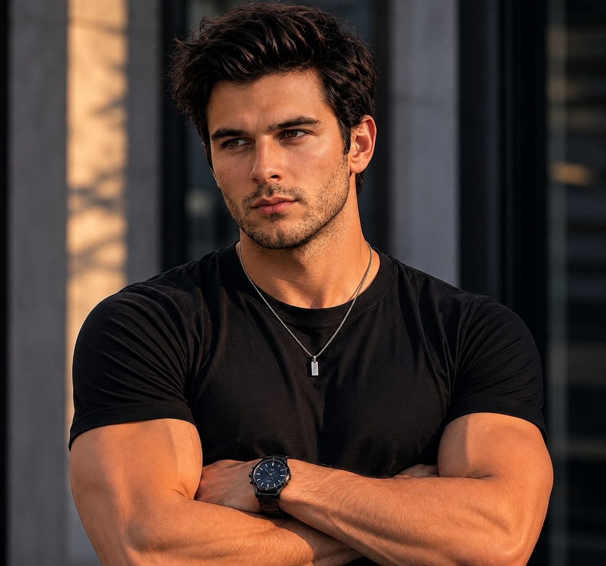 Ultra-realistic cinematic portrait of a handsome young man with thick…