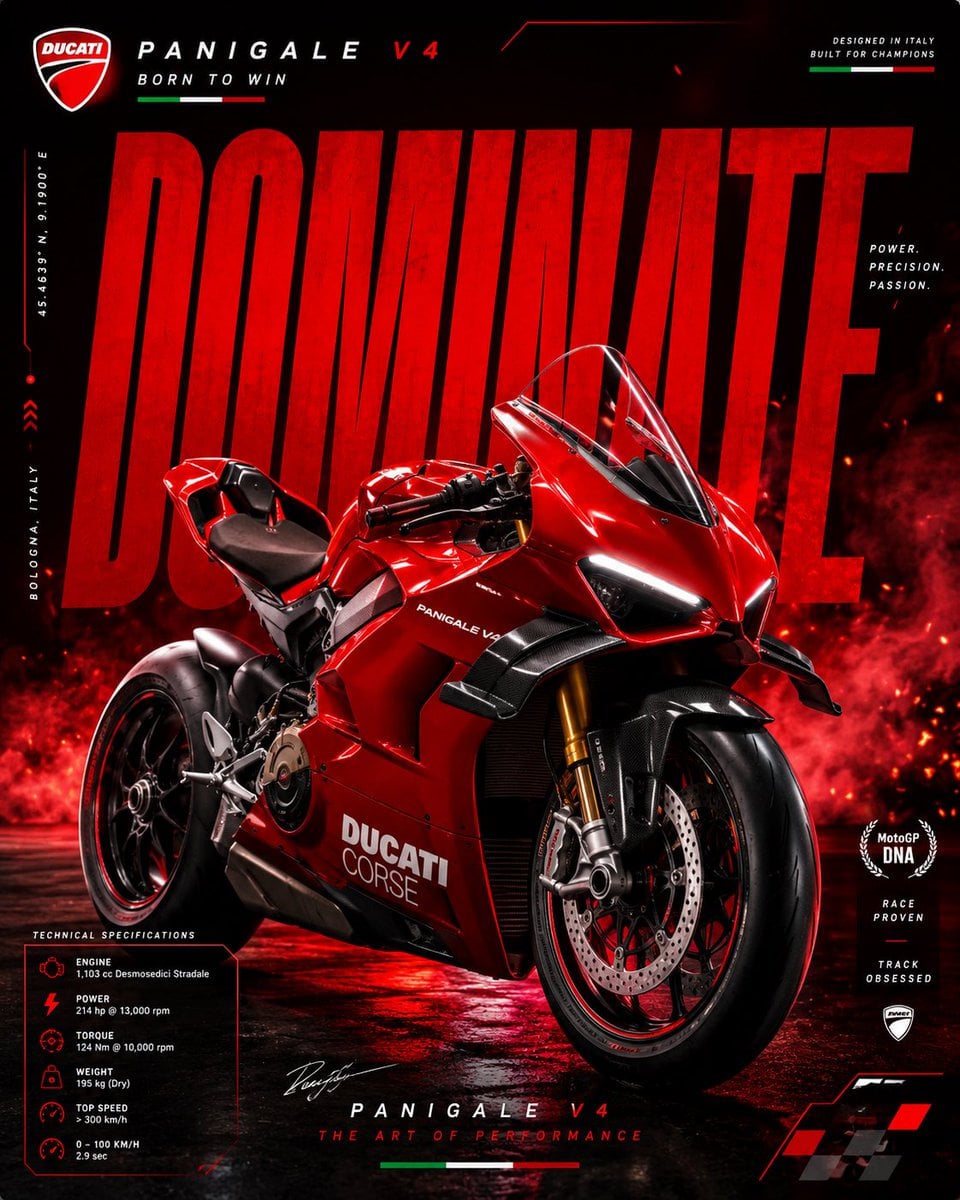 Ducati Panigale V4 – Red Inferno Prompt: Create a luxury motorsport a…