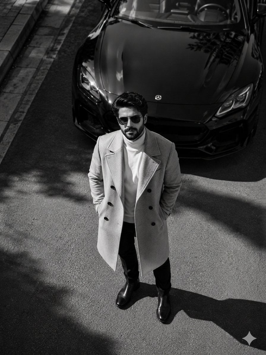 Ultra-luxury editorial fashion portrait, cinematic black-and-white ph…