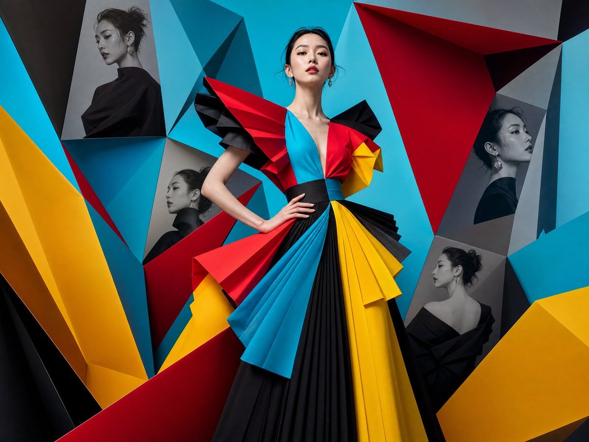 Hyper-detailed 1:1 square composition featuring High-fashion editoria…