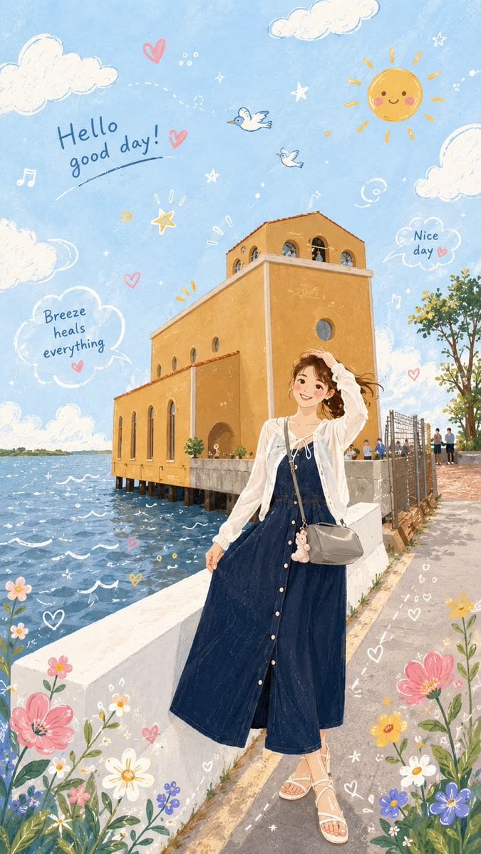 Transform this photo into a warm, soothing Folk Flat Illustration sty…