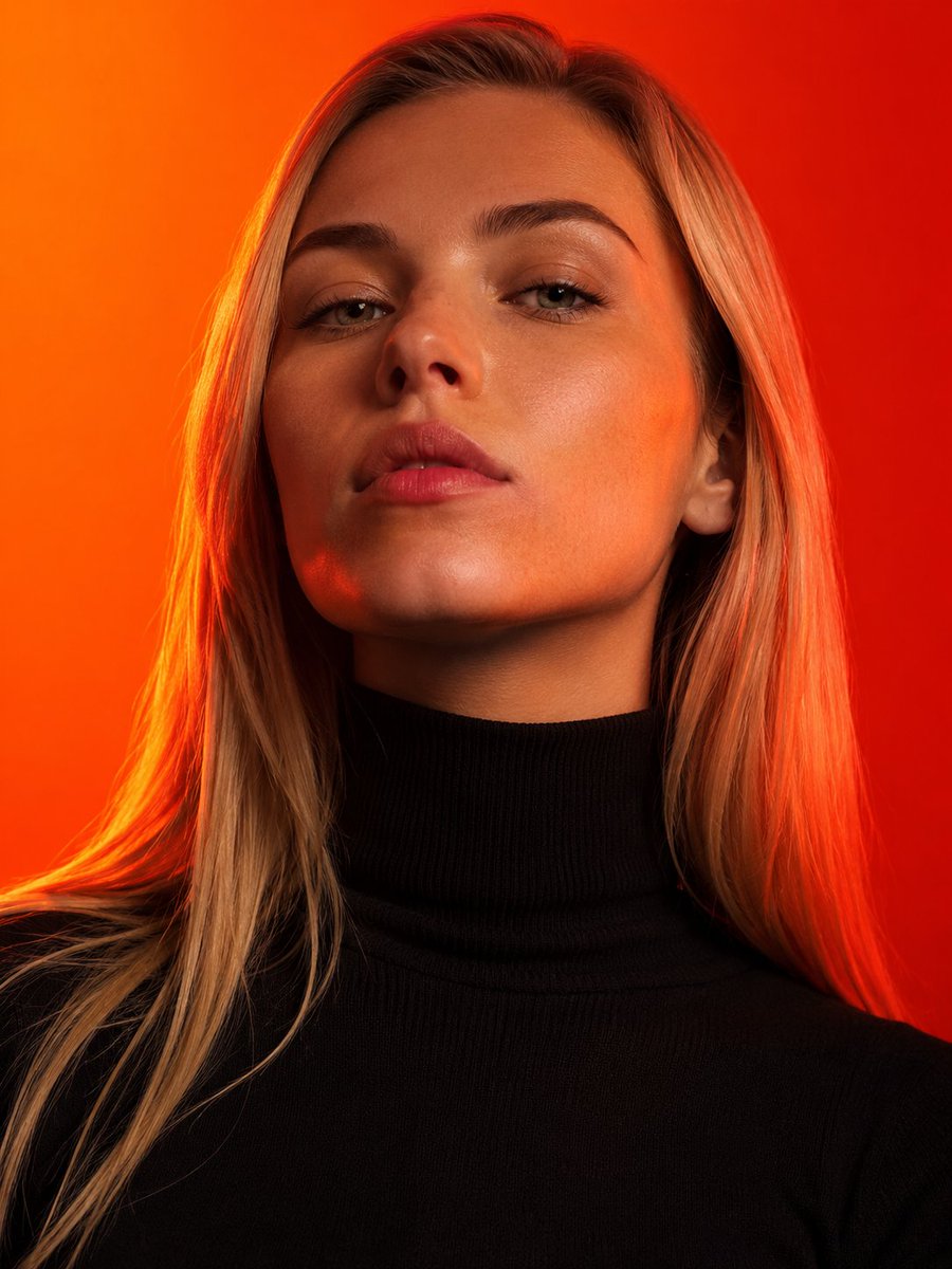 Ultra-photorealistic editorial fashion portrait of a beautiful young woman with straight blonde hair, piercin…