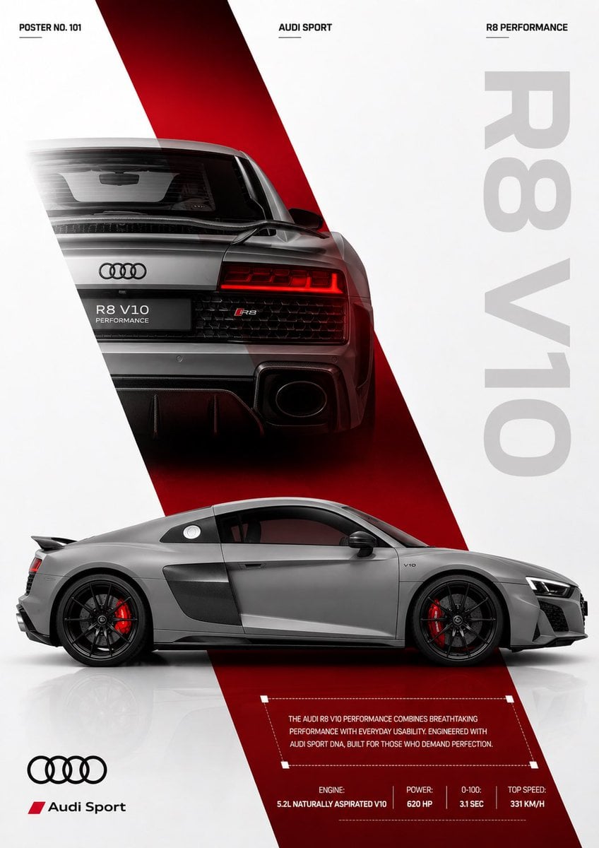 Act as a senior automotive art director and elite Behance poster designer specializing in premium supercar ed…
