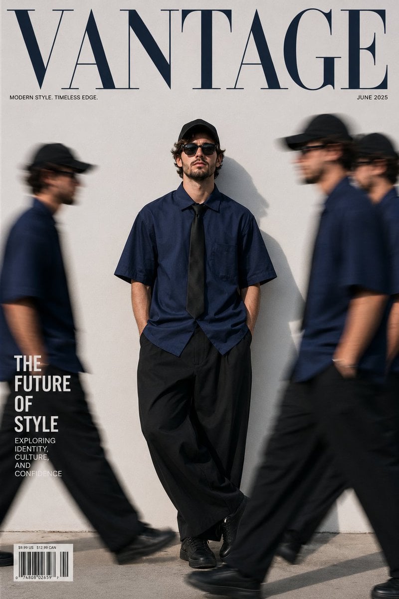 Ultra-realistic fashion magazine cover, minimalist streetwear editori…