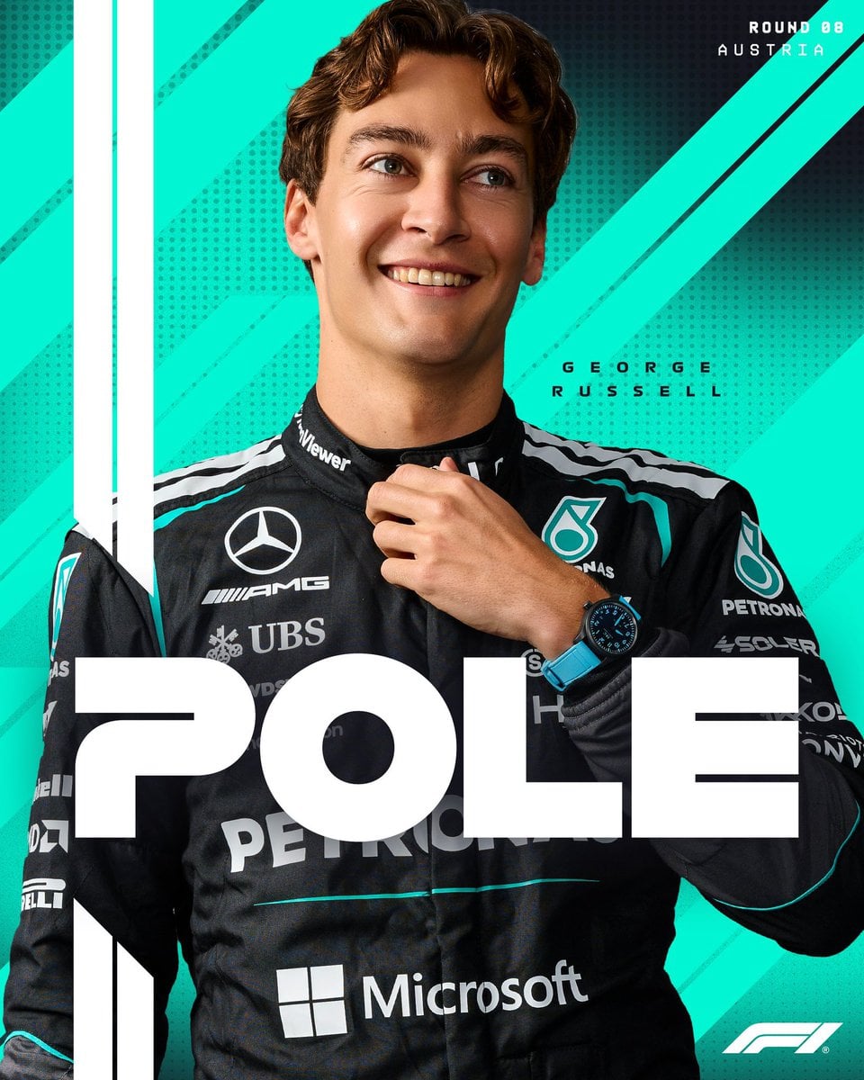 Ultra-realistic Formula 1 promotional poster featuring a young professional racing driver standing confidentl…